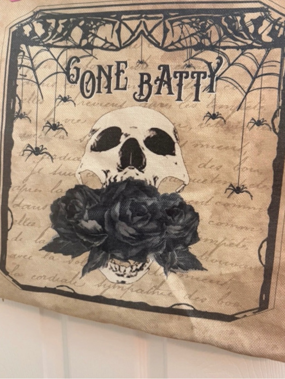 Gothic Halloween Canvas pillow cover Skull Roses Spooky Aesthetic